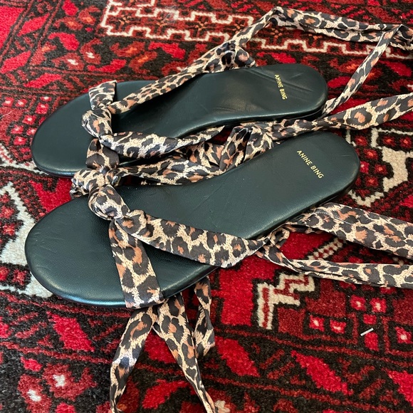 NEW Anine Bing Leopard Tie Up Sandals 37 - Picture 2 of 4